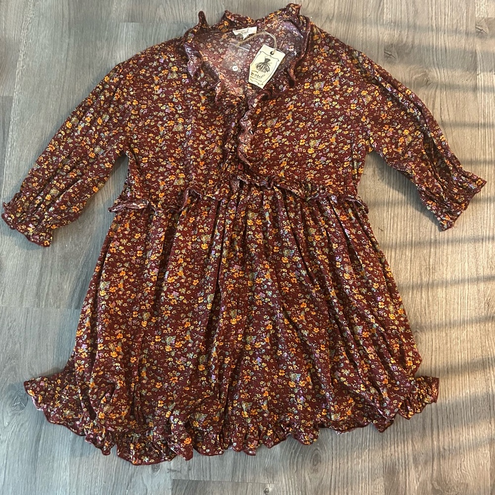 NWT easel Burgundy Floral Ruffle Dress